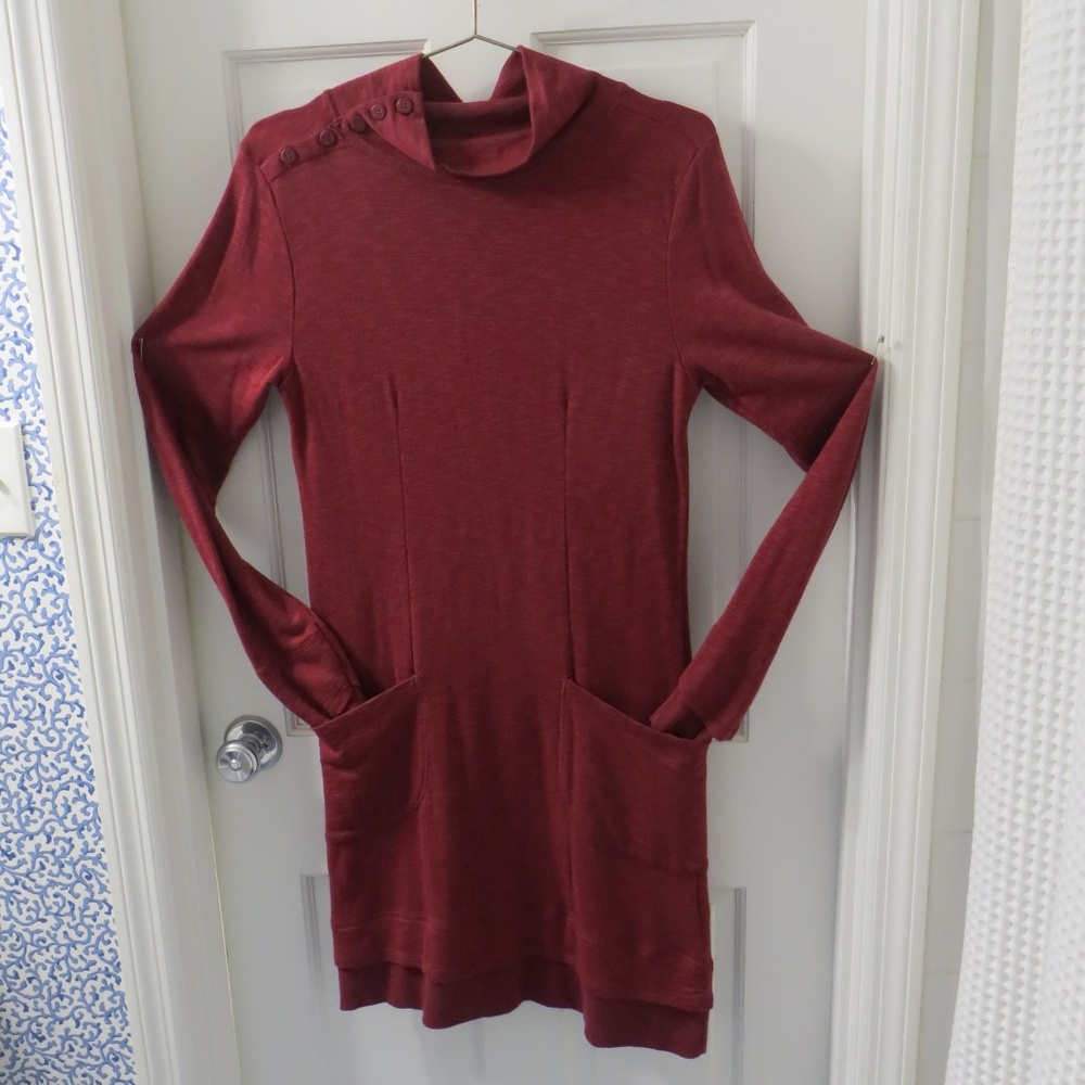 Horny Toad "Delilah" maroon red long sleeve t-neck jersey dress M